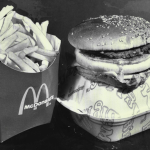 A picture of a McDonalds meal consisting of a Big Mac and side of fries, circa 1979