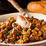 Classic Hungarian goulash with sour cream on top.