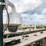 A closeup of a traffic surveillance camera in a freeway in Houston, Texas.