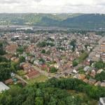 A morning aerial view of Ambridge, a small working class river town in Western Pennsylvania.