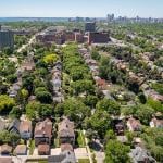 Aerial view of Milwaukee east side looking towards the University Wisconsin, Milwaukee. 