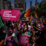 Participants march during a Pride Parade in New York City.