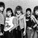 The members of the band Bon Jovi in a hotel room in August 1984.