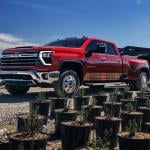 A front view of a red 2025 Chevrolet Silverado 3500HD.