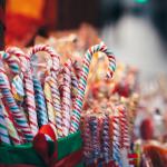 Colorful candy canes at a market.