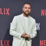 Travis Kelce during the premiere of Netflix's docuseries "Quarterback" at the Tudum Theatre in Los Angeles, CA.