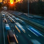 A busy highway during the evening before Thanksgiving Day.