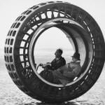 The Dynasphere, an electronically gas-driven monowheel vehicle, being tested on Brean Sands by its inventor, John Archibald Purves, in 1932 at Weston-super-Mare in Somerset, England.