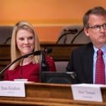Wisconsin Elections Commission Administrator Meagan Wolfe, left, during a Elections Commissions meeting.