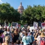 Abortion rights demonstrators gather near the State Capitol in Austin, Texas.