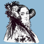 Vector illustration of Ada Lovelace on blue background.