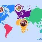 Custom graphic about the most popular foods to eat around the world during Valentine's Day.