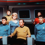 Cast of the show 'Star Trek' on set, 1966.