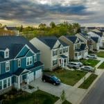 A row of single family houses in a Maryland neighborhood.