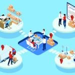 Isometric illustration of material procurement process for businesses.