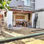 A new wall and ground in construction for a modern extension of a house.