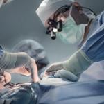 Doctors perform surgery of a cardiac stent transplant in a hospital.