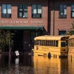 An elementary school flooded from the Lumber River during Hurricane Matthew's aftermath in Lumberton, North Carolina.