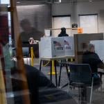 People vote at an election polling site on November 05, 2024, in Elkhorn, Wisconsin.