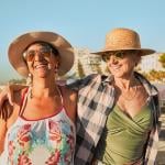 Retirees in swimsuits and hats in Miami.