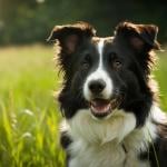 A happy border collie in the grass