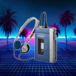 A Sony Walkman with a very 1980s background