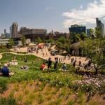 Throngs of visitors at the new Little Island in Hudson River Park in New York City, New York.