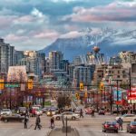 The Vancouver skyline with a mountain in the background
