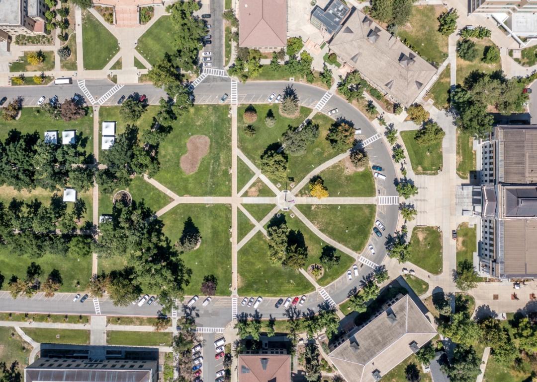 Aerial view of the campus at Utah State University.