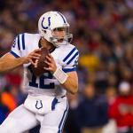 Andrew Luck of the Indianapolis Colts drops back to throw a pass during a game