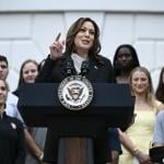 U.S. Vice President Kamala Harris speaks during an event.