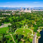 Aerial view above Denver park.