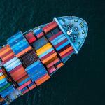 Aerial view of a container cargo ship.