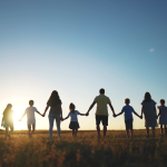 Silhouettes of a big family.