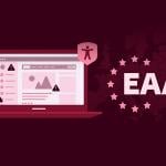 Custom illustration showing a laptop, a map and logo of the European Accessibility Act.