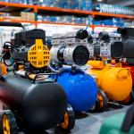 A shop's showcase of new air compressors.