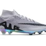 A gray Nike Mercurial Superfly 9 Elite AS FG High 'Rising Gem Pack'.