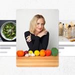 Collage graphic centering Sarah Michelle Gellar photographed with fresh produce on a kitchen board.