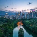 Atlanta, Georgia, USA overlooking Piedmont Park at dusk.