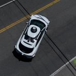An aerial view of a Waymo vehicle on a street in Santa Monica, California.