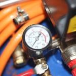 The pressure gauge of an air compressor.