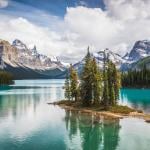 A view of the Spirit Island of Maligne Lake in Jasper National Park of Alberta, Canada.