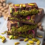 Bars of the trending Dubai chocolate with pistachio paste and kataifi dough.