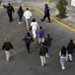 Aerial view of Mexican immigration officials and police escorting deportees in January 2025 from Nogales, Arizona