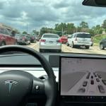A self-driving Tesla car's view of the road ahead.