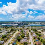 Aerial view of a residential area across the Hard Rock Stadium across in Miami, Florida.