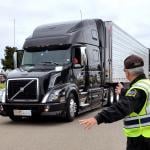 A big rig being pulled over by inspectors during a surprise inspection in Santa Monica, California.