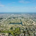 Aerial view of the residential neighborhoods in Cape Coral, Florida.