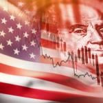 Concept illustration of U.S. stocks showing stock market graphic, U.S. flag and the U.S. dollar.
