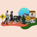Custom graphic of a family in a safe neighborhood.